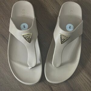 Guess Women's Beige Sandals with Gold Accent